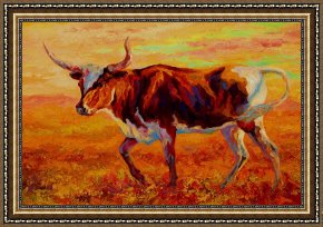 Cherokee Roses on a Purple Cloth Framed Paintings - Texas Longhorn by Marion Rose