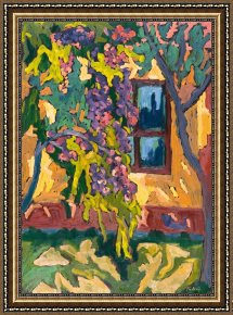 Exterior Framed Paintings - Sunlit Wall With Fruit Tree by Marta Martonfi Benke