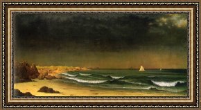 Heade Framed Paintings - Approaching Storm, Beach Near Newport by Martin Johnson Heade