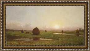 Heade Framed Paintings - Haystacks by Martin Johnson Heade