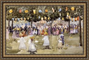New York City Framed Paintings - Central Park New York City July Fourth by Maurice Prendergast