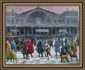 Cold Framed Paintings - Gare De Lest Under Snow by Maximilien Luce