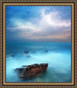 Sea Framed Paintings - Sea Sky and Stone by Michael Greenaway