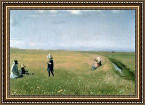 Newburyport Meadows Framed Prints - Young Girls picking Flowers in a Meadow by Michael Peter Ancher