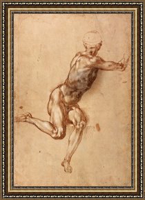 Seated Nude Framed Paintings - A Seated Male Nude Twisting Around c.1505 by Michelangelo Buonarroti