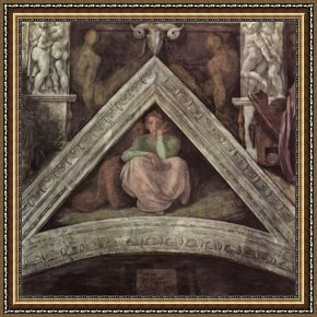 Jesse Framed Paintings - Ceiling Fresco of Creation in The Sistine Chapel Scene in Bezel Jesse by Michelangelo Buonarroti
