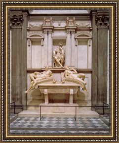 Lorenzo Framed Prints - Dusk And Dawn From The Tomb of Lorenzo De Medici Designed 1521 Carved 1524 34 by Michelangelo Buonarroti