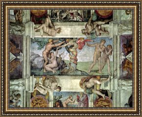 The Garden of Eden Framed Paintings - Sistine Chapel Ceiling 1508 12 Expulsion of Adam And Eve From The Garden of Eden by Michelangelo Buonarroti