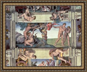 The Garden of Eden Framed Paintings - Sistine Chapel Ceiling The Fall of Man Expulsion From The Garden of Eden Four Ignudi 1510 by Michelangelo Buonarroti