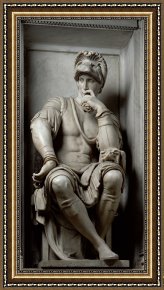 Lorenzo Framed Prints - Statue of Lorenzo De Medici by Michelangelo Buonarroti