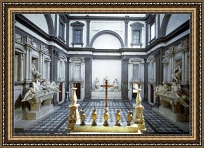Lorenzo Framed Prints - View of The Interior Showing The Medici Tombs of Lorenzo by Michelangelo Buonarroti