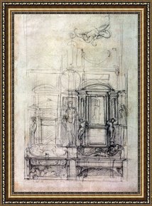 Lorenzo Framed Prints - W 26r Design for The Medici Chapel in The Church of San Lorenzo Florence Charcoal by Michelangelo Buonarroti