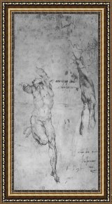 Males Nudes in a Seated Tug-of-war Framed Paintings - Male Nude; Arm; Bearded Man by Michelangelo