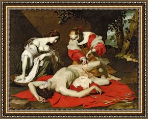 Disputation of The Holy Sacrament (la Disputa) [detail 10a] Framed Prints - St Sebastian Tended by the Holy Irene by Nicholas Renieri