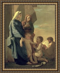 Disputation of The Holy Sacrament (la Disputa) [detail 10a] Framed Prints - The Holy Family by Nicolas Poussin