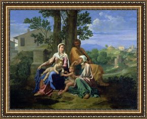 Holy Family with The Infant Saint John The Baptist And Saint Francis Framed Paintings - The Holy Family with SS John Elizabeth and the Infant John the Baptist by Nicolas Poussin