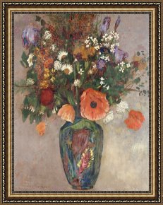 Odilon Redon Framed Prints - Bouquet Of Flowers In A Vase by Odilon Redon