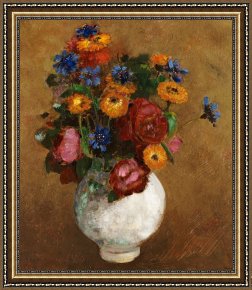 Odilon Redon Framed Prints - Bouquet Of Flowers In A White Vase by Odilon Redon