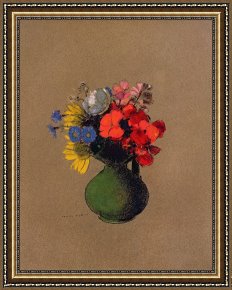 Odilon Redon Framed Prints - Geraniums And Flowers Of The Field by Odilon Redon