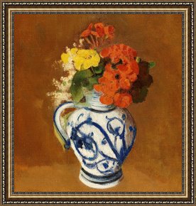 Odilon Redon Framed Prints - Geraniums And Other Flowers In A Stoneware Vase by Odilon Redon