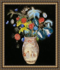 Odilon Redon Framed Prints - Large Bouquet On A Black Background by Odilon Redon