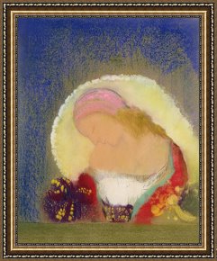 Odilon Redon Framed Prints - Profile Of A Girl With Flowers by Odilon Redon