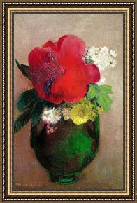 Odilon Redon Framed Prints - The Red Poppy by Odilon Redon