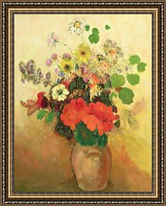 Odilon Redon Framed Prints - Vase Of Flowers by Odilon Redon