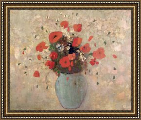 Odilon Redon Framed Prints - Vase Of Poppies by Odilon Redon