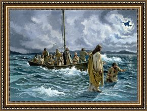 Sea Framed Paintings - Christ walking on the Sea of Galilee by Others