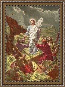 Walking The Plank Framed Paintings - Jesus Walking On The Water by Others