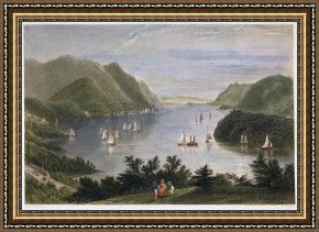 Night View of a Barge And It's Tug on The Kanawha River Framed Paintings - View Of Hudson River, 1837 by Others