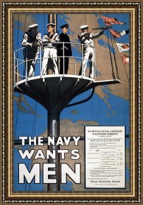Royal Framed Prints - World War I 1914 1918 Canadian Recruitment Poster For The Royal Canadian Navy by Others