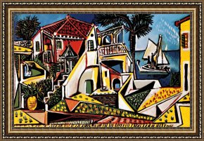 Four Boars in a Landscape Framed Paintings - Mediterranean Landscape by Pablo Picasso