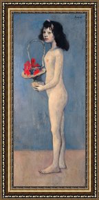 Naked Framed Paintings - Young Naked Girl with Flower Basket 1905 by Pablo Picasso