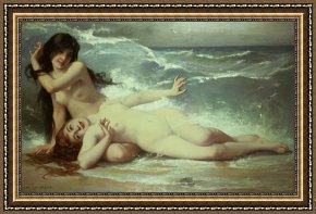 Unclothed Framed Paintings - Catching waves by Paul Albert Laurens