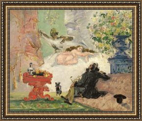 Oil Framed Prints - A Modern Olympia 1873 74 Oil on Canvas by Paul Cezanne