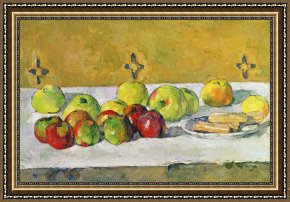 Paul Cezanne Framed Prints - Apples and Biscuits by Paul Cezanne