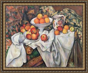 Paul Cezanne Framed Prints - Apples and Oranges by Paul Cezanne