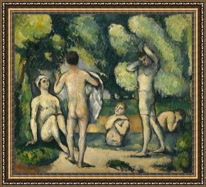 Oil Framed Prints - Bathers c.1880 Oil on Canvas by Paul Cezanne