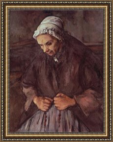 Oil Framed Prints - Old Woman with a Rosary c.1896 Oil on Canvas by Paul Cezanne