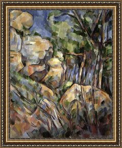 Oil Framed Prints - Rocks Near The Caves Below The Chateau Noir c.1904 Oil on Canvas by Paul Cezanne