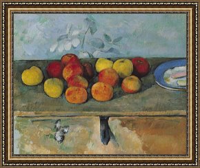 Paul Cezanne Framed Prints - Still life of apples and biscuits by Paul Cezanne