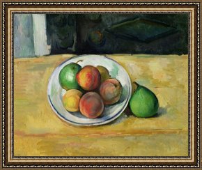 The Green Sail Framed Prints - Still Life with a Peach and Two Green Pears by Paul Cezanne