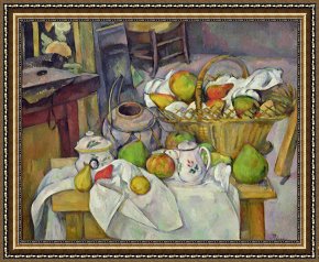 Paul Cezanne Framed Prints - Still life with basket by Paul Cezanne