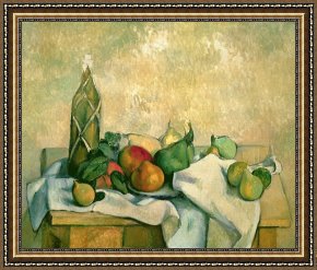 Paul Cezanne Framed Prints - Still Life with Bottle of Liqueur by Paul Cezanne