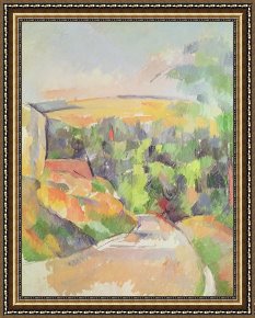 Paul Cezanne Framed Prints - The Bend in the Road by Paul Cezanne