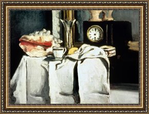 Oil Framed Prints - The Black Marble Clock c.1870 Oil on Canvas by Paul Cezanne
