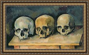 Oil Framed Prints - The Three Skulls c.1900 Oil on Canvas by Paul Cezanne