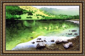 Water Framed Paintings - Rydal Water Reflections by Paul Dene Marlor